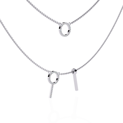 Round Open Circle Key Shape Cut  Lab grown &Natural Diamond 10k Solid White Gold  Layered Dainty Necklace Gift For Mom