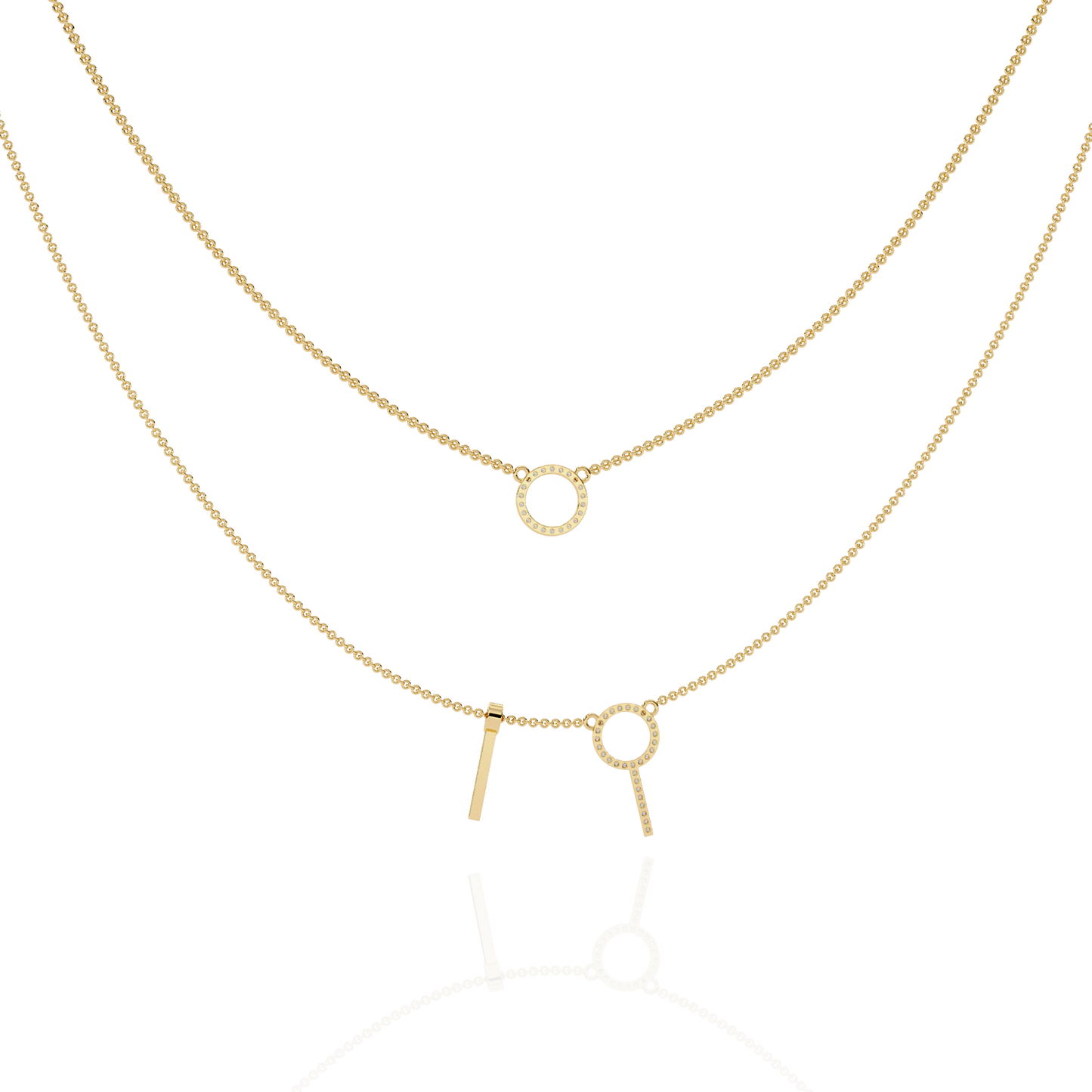 Round Open Circle Key Shape Cut Lab grown &Natural Diamond 10k Solid White Gold Layered Dainty Necklace Gift For Mom