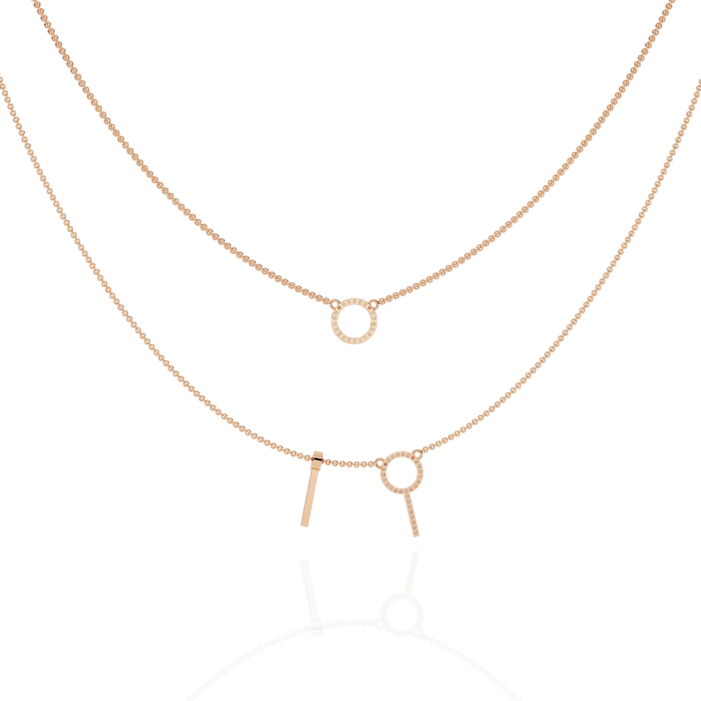 Round Open Circle Key Shape Cut Lab grown &Natural Diamond 10k Solid White Gold Layered Dainty Necklace Gift For Mom