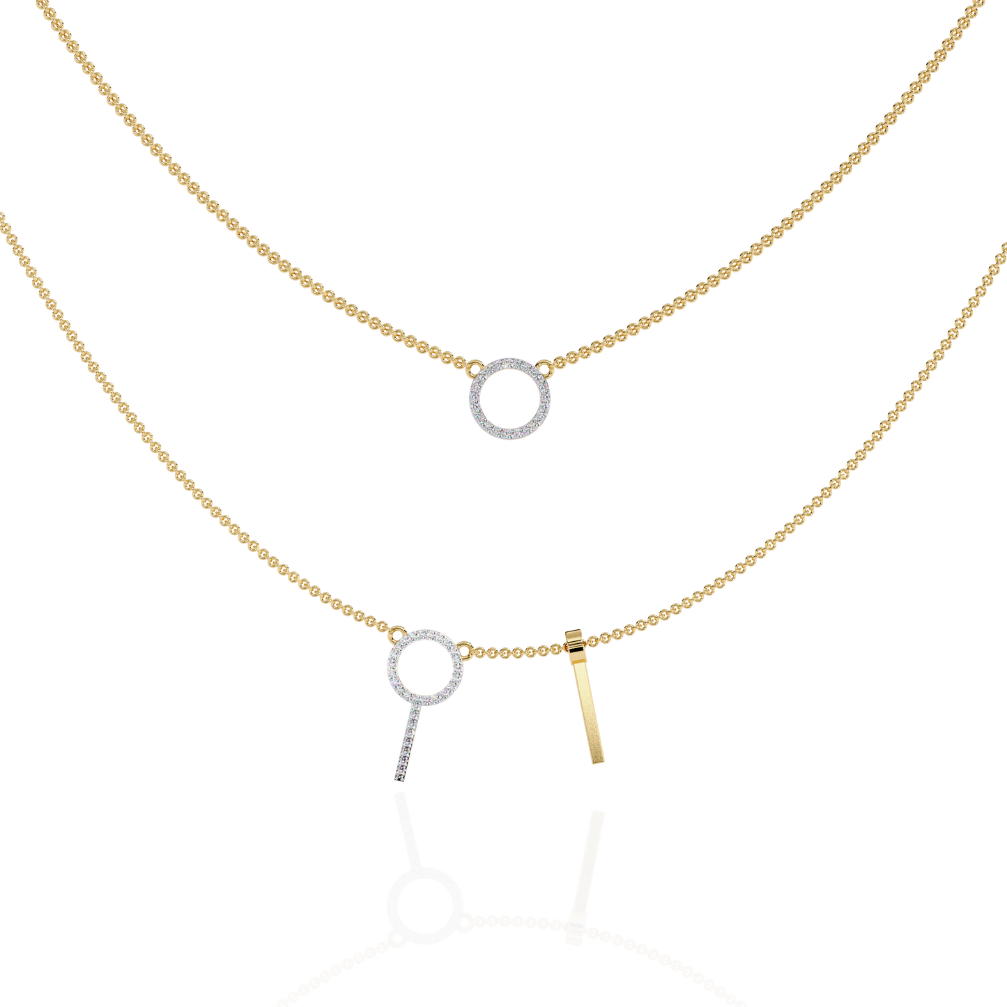 Round Open Circle Key Shape Cut Lab grown &Natural Diamond 10k Solid White Gold Layered Dainty Necklace Gift For Mom