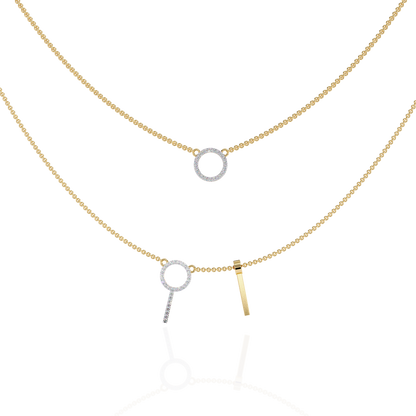 Round Open Circle Key Shape Cut  Lab grown &Natural Diamond 10k Solid White Gold  Layered Dainty Necklace Gift For Mom