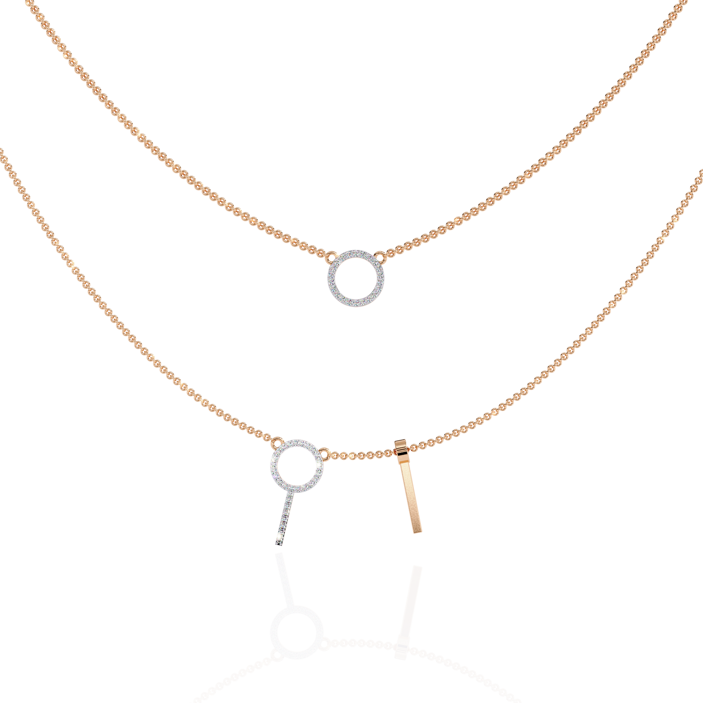 Round Open Circle Key Shape Cut Lab grown &Natural Diamond 10k Solid White Gold Layered Dainty Necklace Gift For Mom
