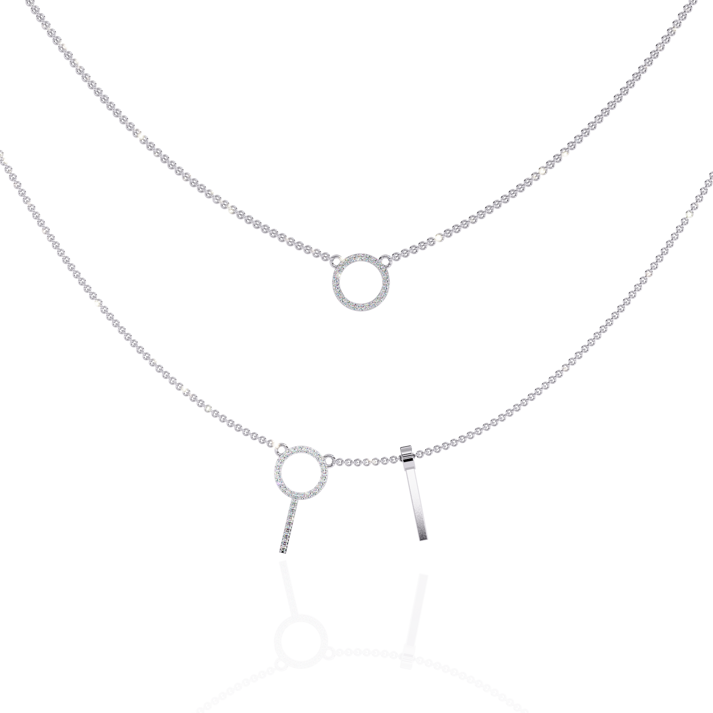 Round Open Circle Key Shape Cut Lab grown &Natural Diamond 10k Solid White Gold Layered Dainty Necklace Gift For Mom