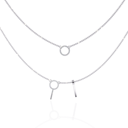 Round Open Circle Key Shape Cut  Lab grown &Natural Diamond 10k Solid White Gold  Layered Dainty Necklace Gift For Mom