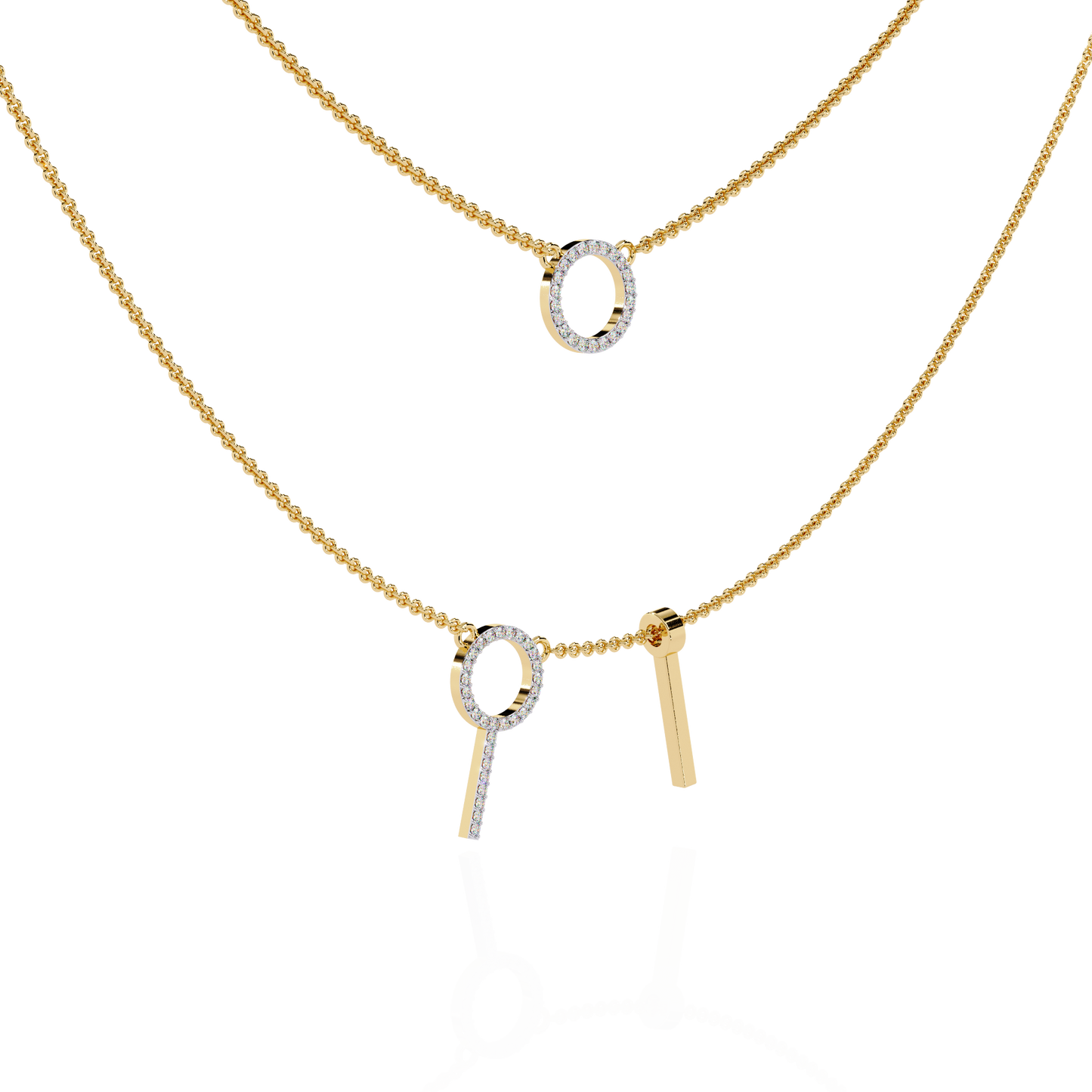 Round Open Circle Key Shape Cut Lab grown &Natural Diamond 10k Solid White Gold Layered Dainty Necklace Gift For Mom