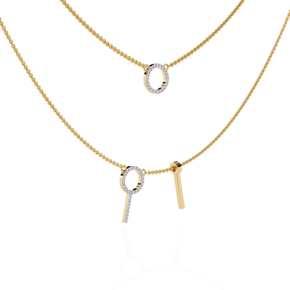Round Open Circle Key Shape Cut  Lab grown &Natural Diamond 10k Solid White Gold  Layered Dainty Necklace Gift For Mom