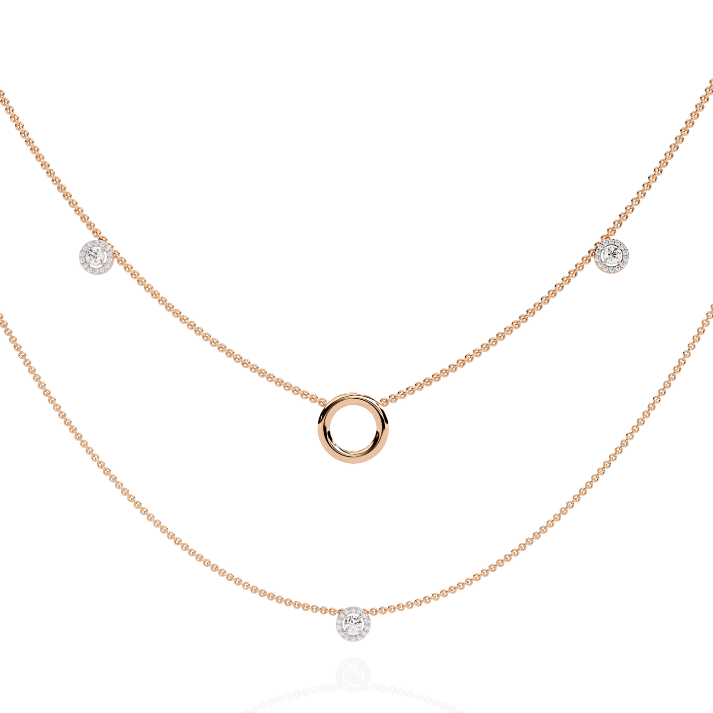 Round Cut Lab grown & Natural Diamond Halo Style Dainty Simple Daily Wear Multi Layer Necklaces For birthday Surprise Gift