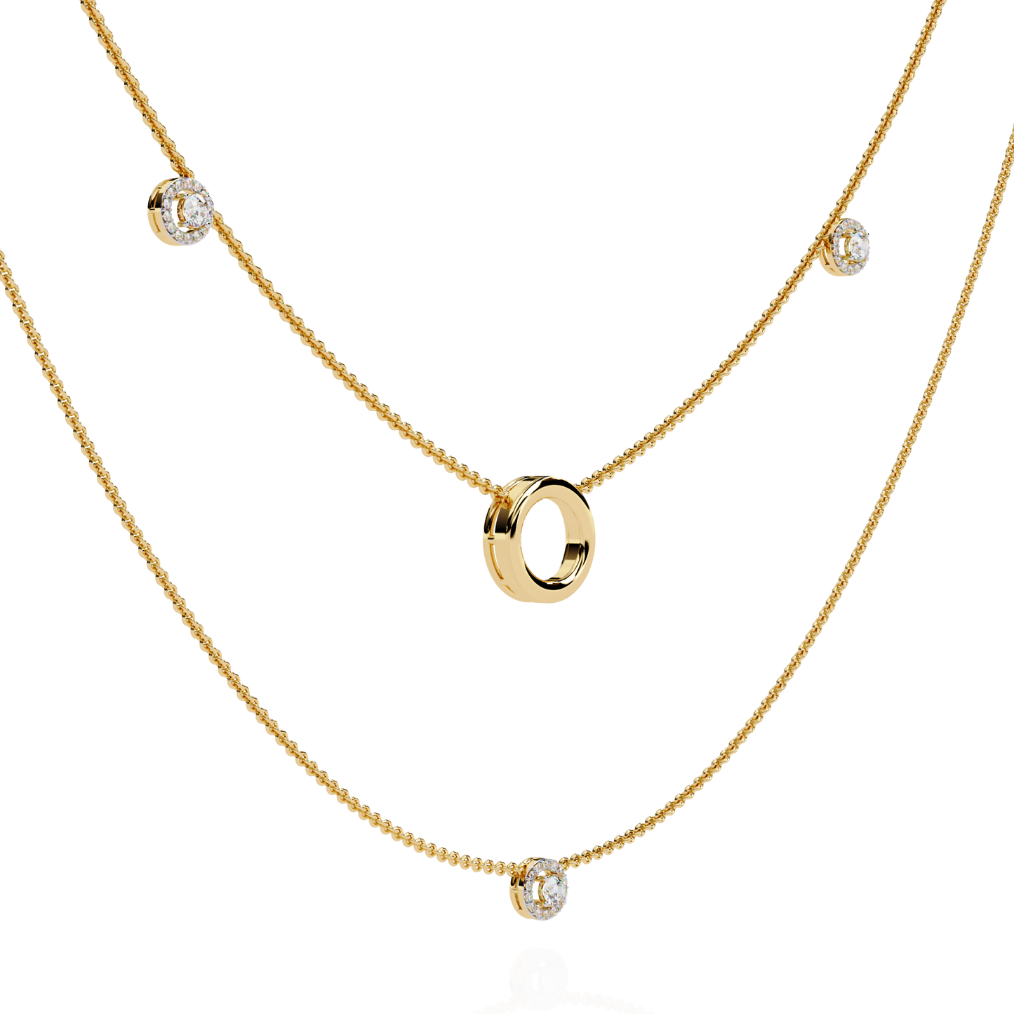 Round Cut Lab grown & Natural Diamond Halo Style Dainty Simple Daily Wear Multi Layer Necklaces For birthday Surprise Gift