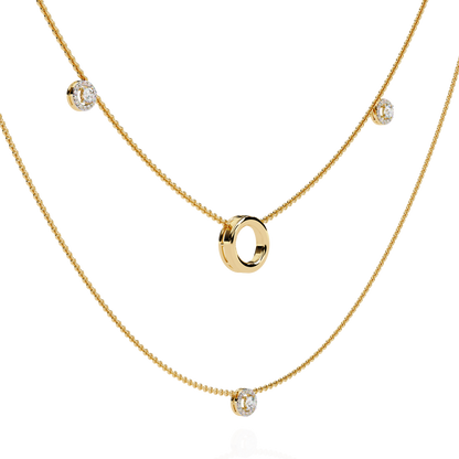 Round Cut Lab grown & Natural  Diamond Halo Style Dainty Simple Daily Wear Multi Layer Necklaces For birthday Surprise Gift