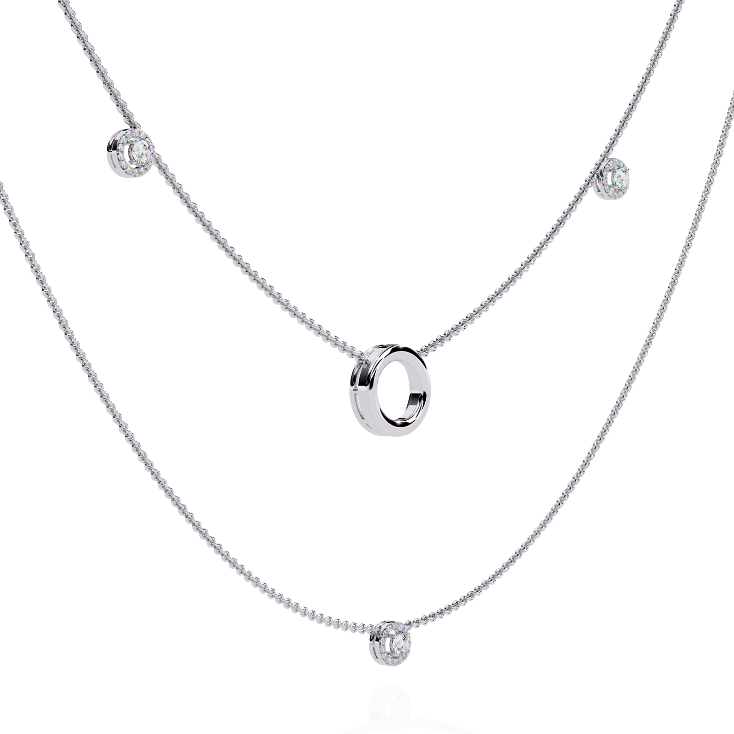 Round Cut Lab grown & Natural Diamond Halo Style Dainty Simple Daily Wear Multi Layer Necklaces For birthday Surprise Gift