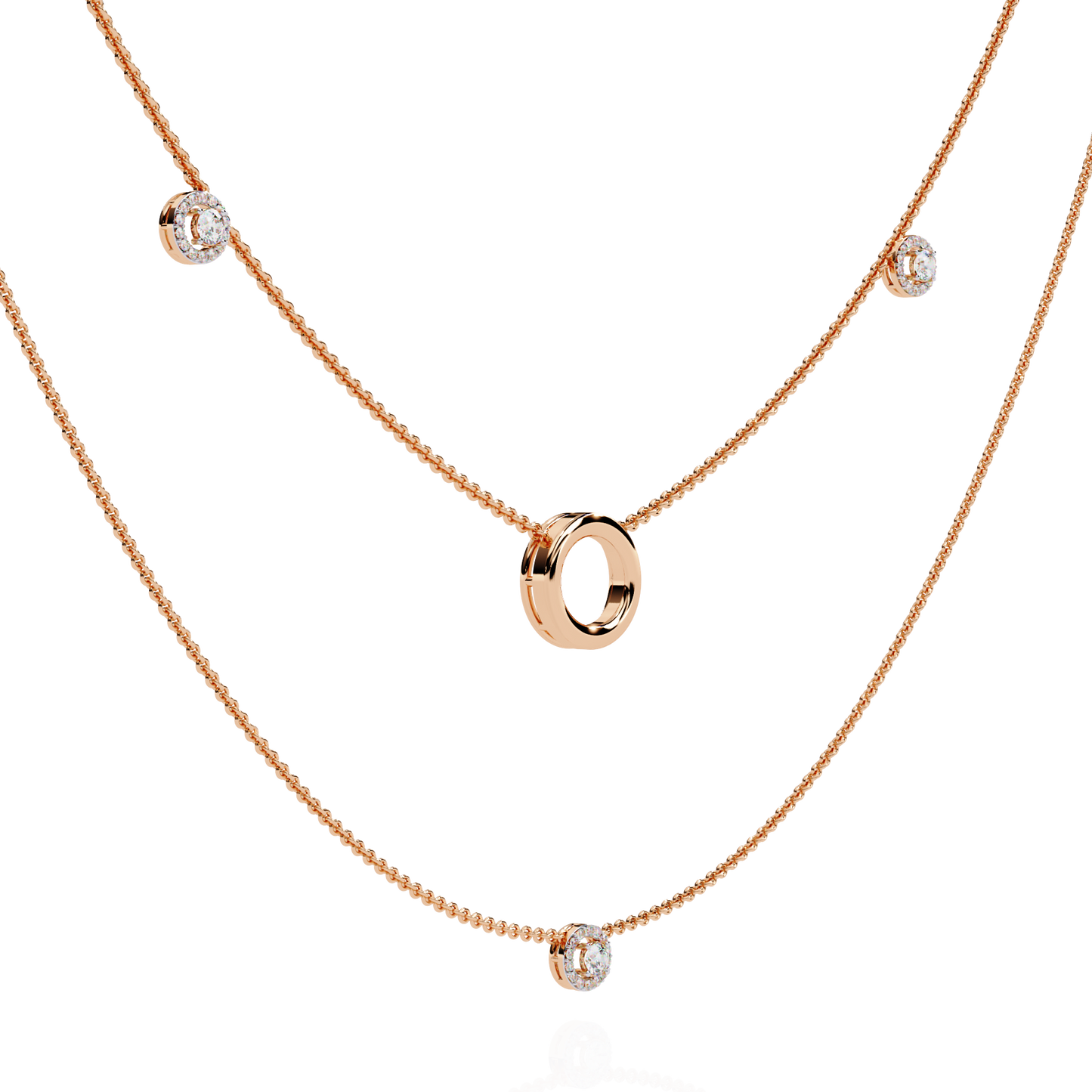 Round Cut Lab grown & Natural Diamond Halo Style Dainty Simple Daily Wear Multi Layer Necklaces For birthday Surprise Gift