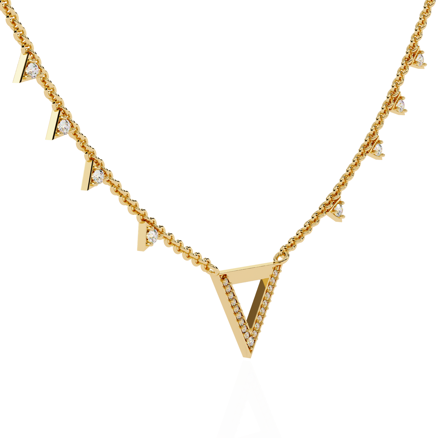 14k Solid rose Gold Triangle Shape Round Cut Natural & Lab Grown Both Diamond Delicate Graduation Necklace Daily Wear