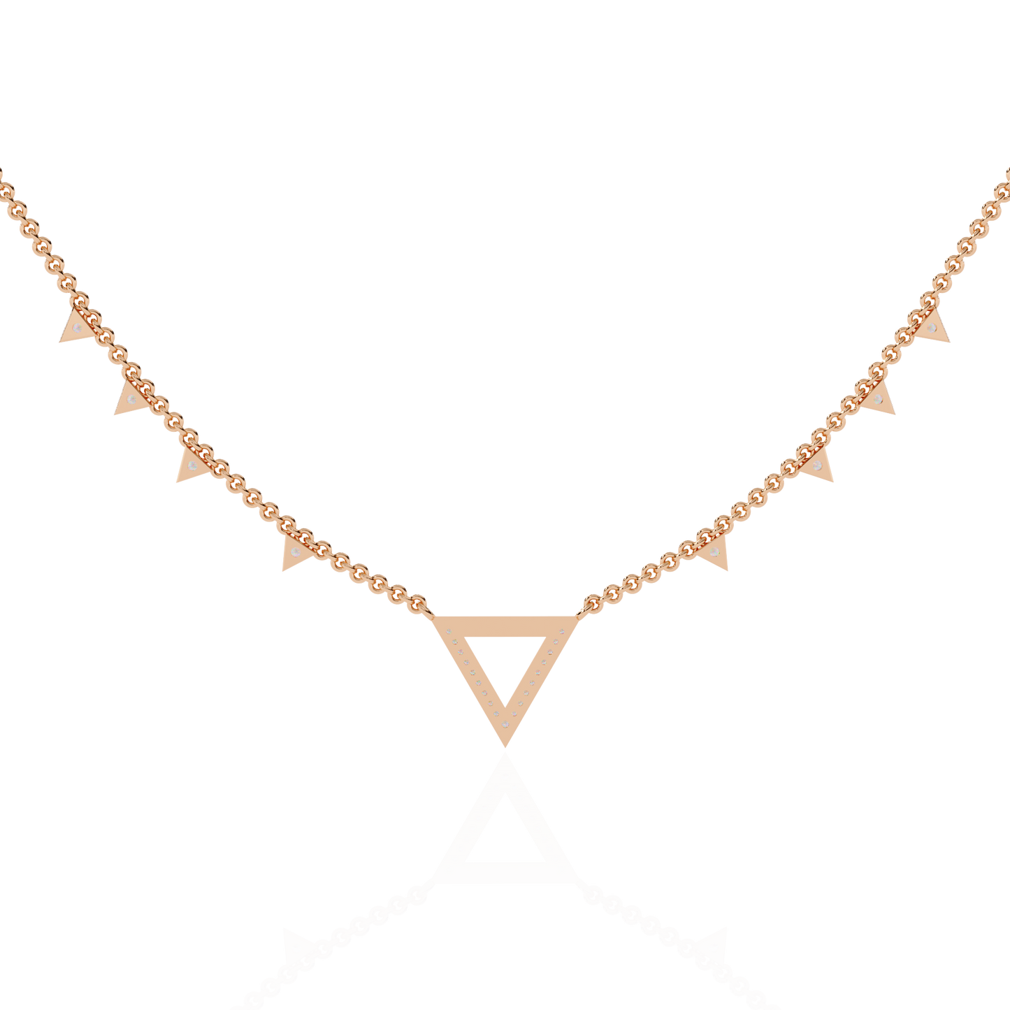 14k Solid rose Gold Triangle Shape Round Cut Natural & Lab Grown Both Diamond Delicate Graduation Necklace Daily Wear