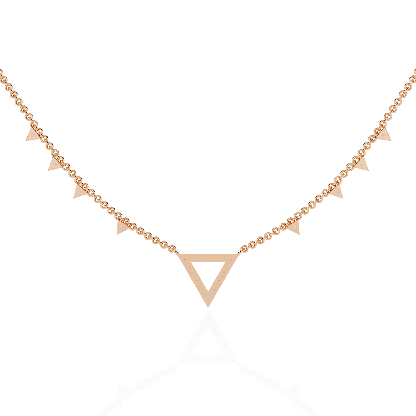 14k Solid rose Gold Triangle Shape Round Cut Natural & Lab Grown Both Diamond Delicate Graduation Necklace Daily Wear