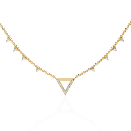 14k Solid rose Gold Triangle Shape Round Cut Natural & Lab Grown Both Diamond  Delicate  Graduation Necklace Daily Wear