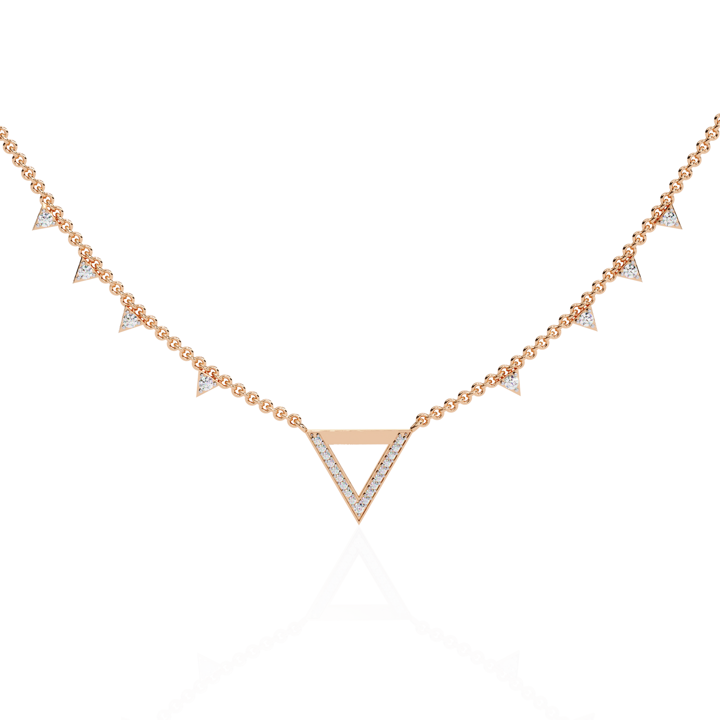 14k Solid rose Gold Triangle Shape Round Cut Natural & Lab Grown Both Diamond Delicate Graduation Necklace Daily Wear