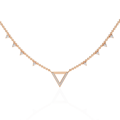 14k Solid rose Gold Triangle Shape Round Cut Natural & Lab Grown Both Diamond  Delicate  Graduation Necklace Daily Wear