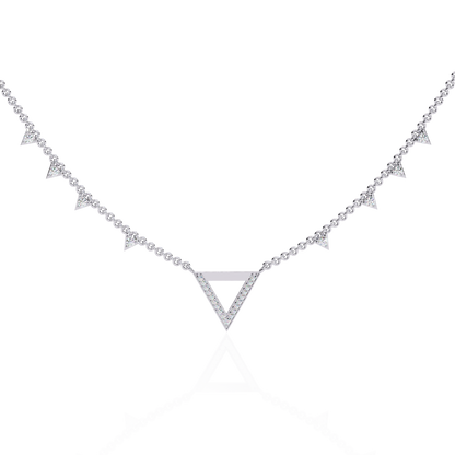 14k Solid rose Gold Triangle Shape Round Cut Natural & Lab Grown Both Diamond  Delicate  Graduation Necklace Daily Wear