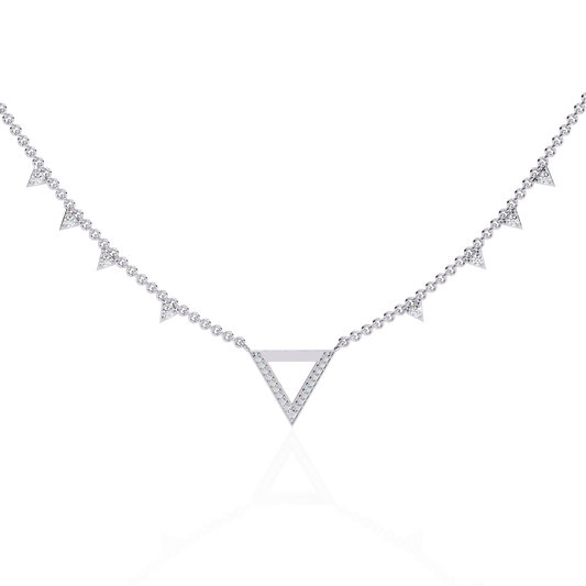 14k Solid rose Gold Triangle Shape Round Cut Natural & Lab Grown Both Diamond  Delicate  Graduation Necklace Daily Wear