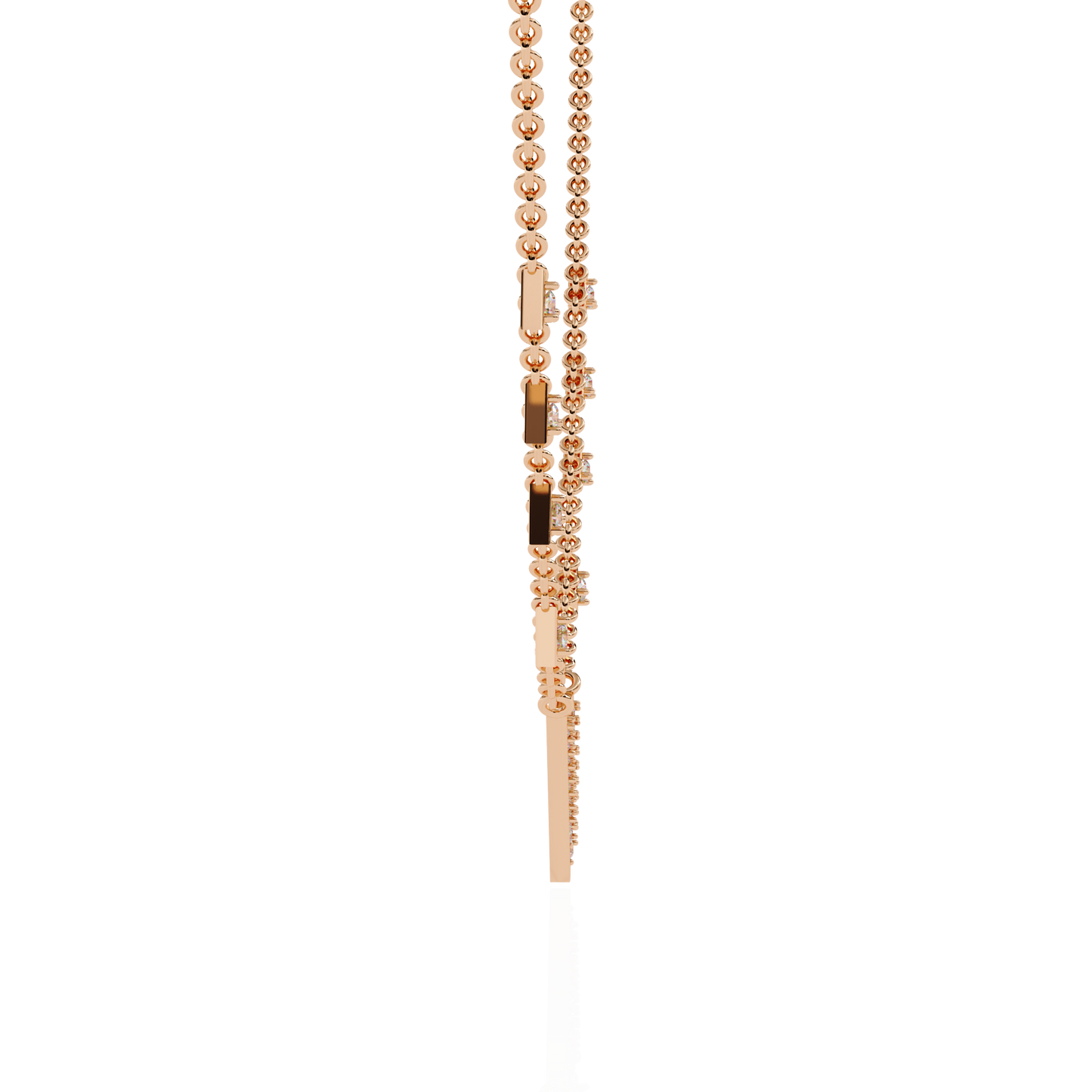 14k Solid rose Gold Triangle Shape Round Cut Natural & Lab Grown Both Diamond Delicate Graduation Necklace Daily Wear