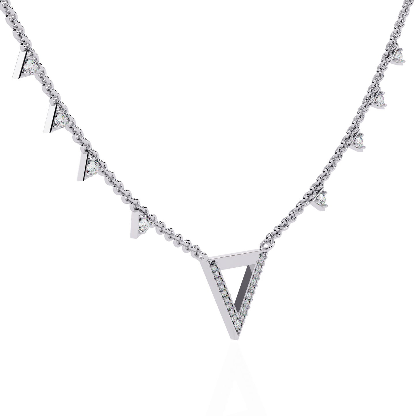 14k Solid rose Gold Triangle Shape Round Cut Natural & Lab Grown Both Diamond Delicate Graduation Necklace Daily Wear