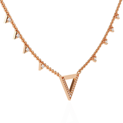 14k Solid rose Gold Triangle Shape Round Cut Natural & Lab Grown Both Diamond  Delicate  Graduation Necklace Daily Wear