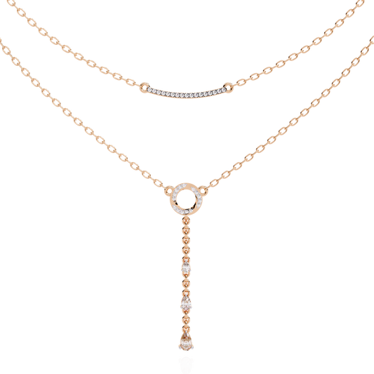 10k Solid White Gold  Pear And Round Cut Lab Grown & Natural Diamond Open Circle Vintage Party Wear Necklace For Women's