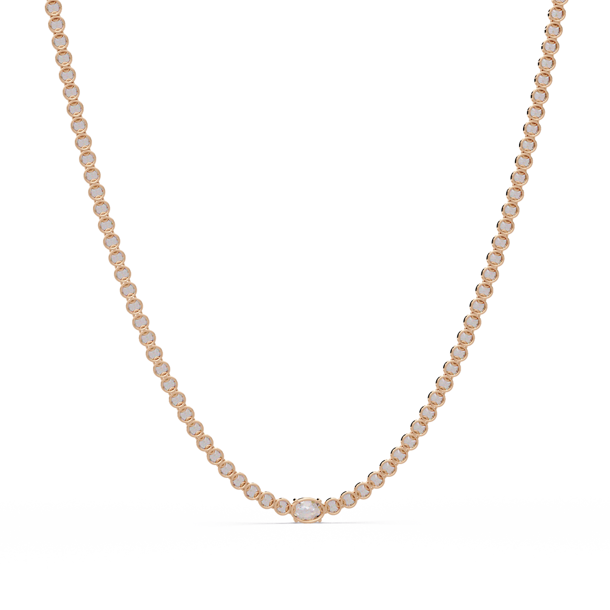 One Oval & Round Bezel Set Lab Grown Diamond Tennis Necklace - HIGHCARAT DIAMONDS