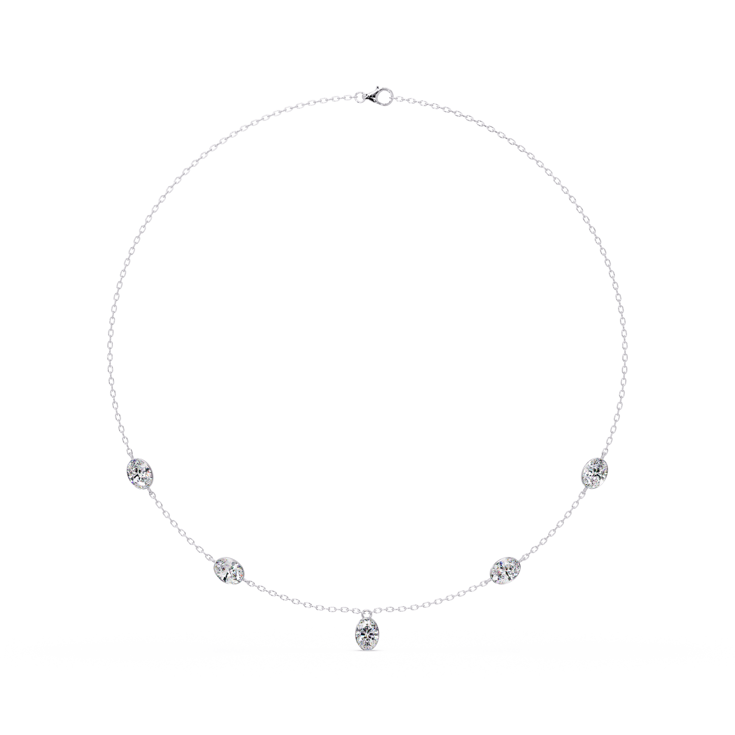 Oval Cut Lab Grown Diamond Bezel Set Station Necklace - HIGHCARAT DIAMONDS