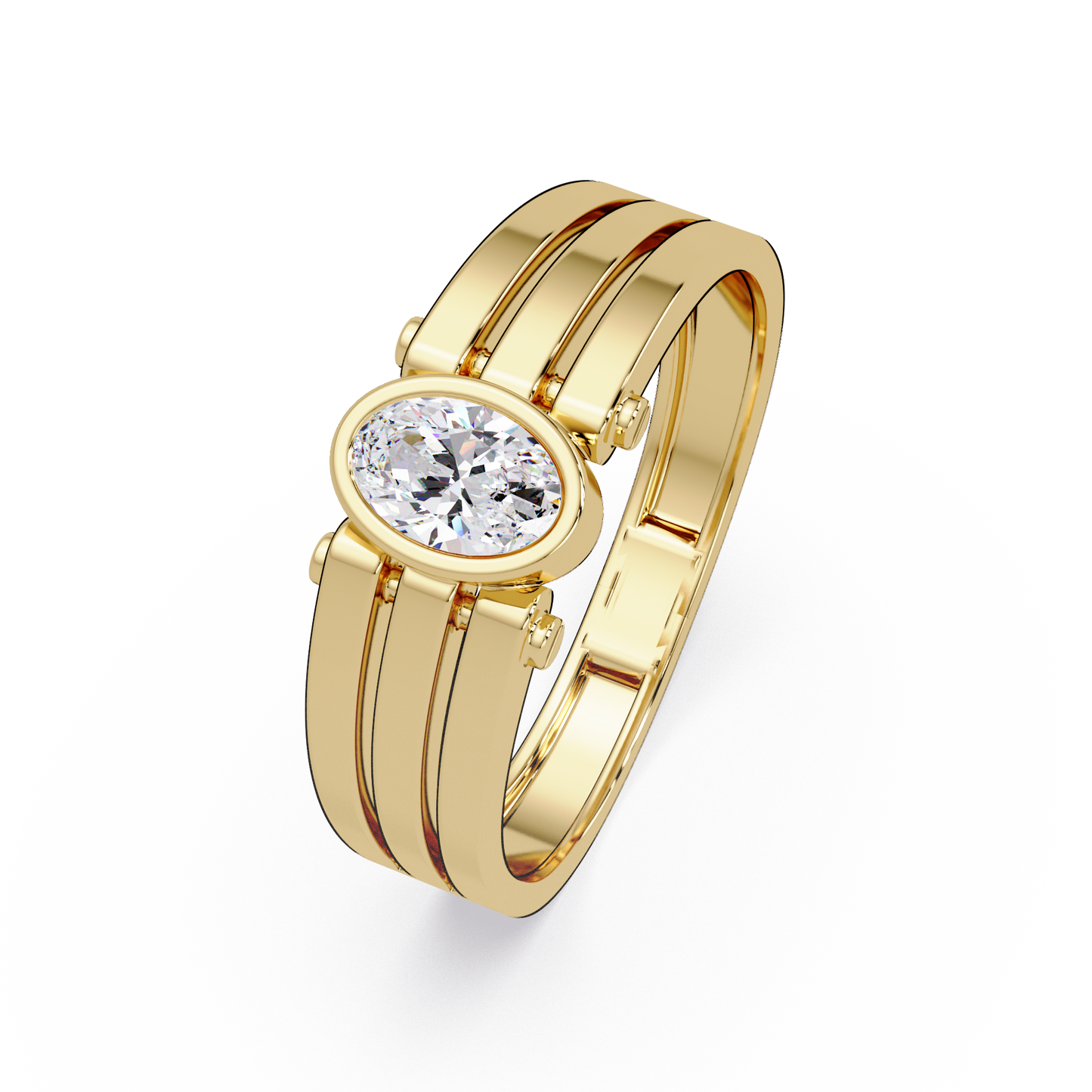 Oval Cut Lab Grown Diamond Floating Bezel Ring - HIGHCARAT DIAMONDS