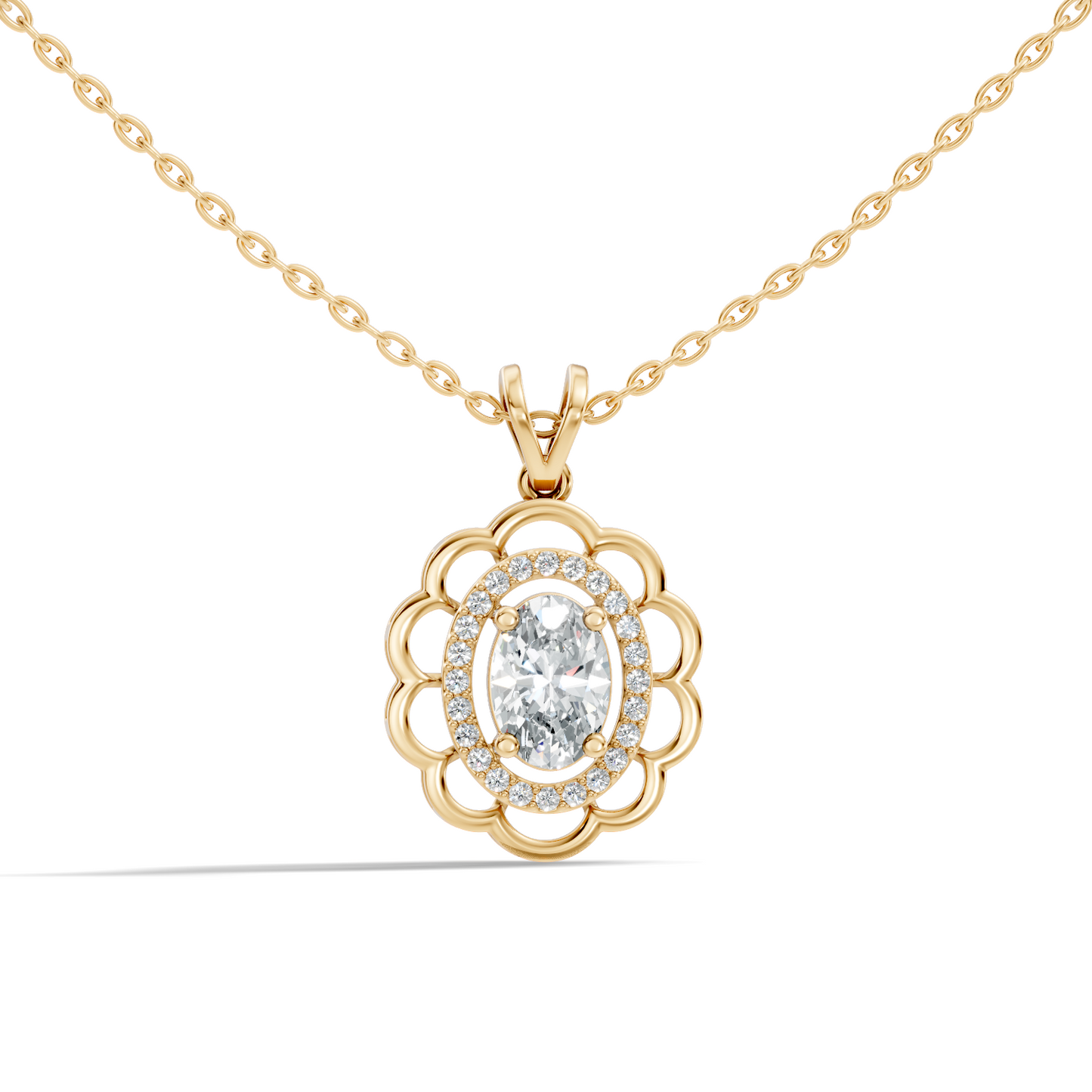 Halo Classic Round Pendant with 1.39 Ct Oval Cut Lab-Grown Diamond Jewelry for Her - HIGHCARAT DIAMONDS