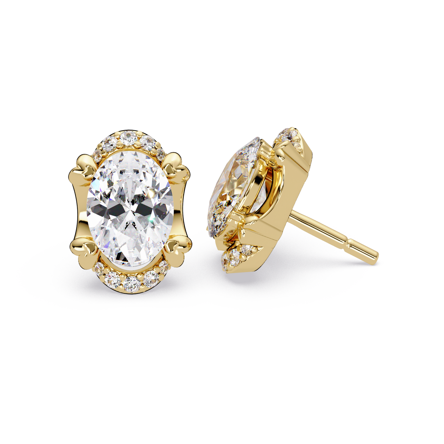 Oval Lab Grown Diamond Half Halo Stud Earrings - HIGHCARAT DIAMONDS