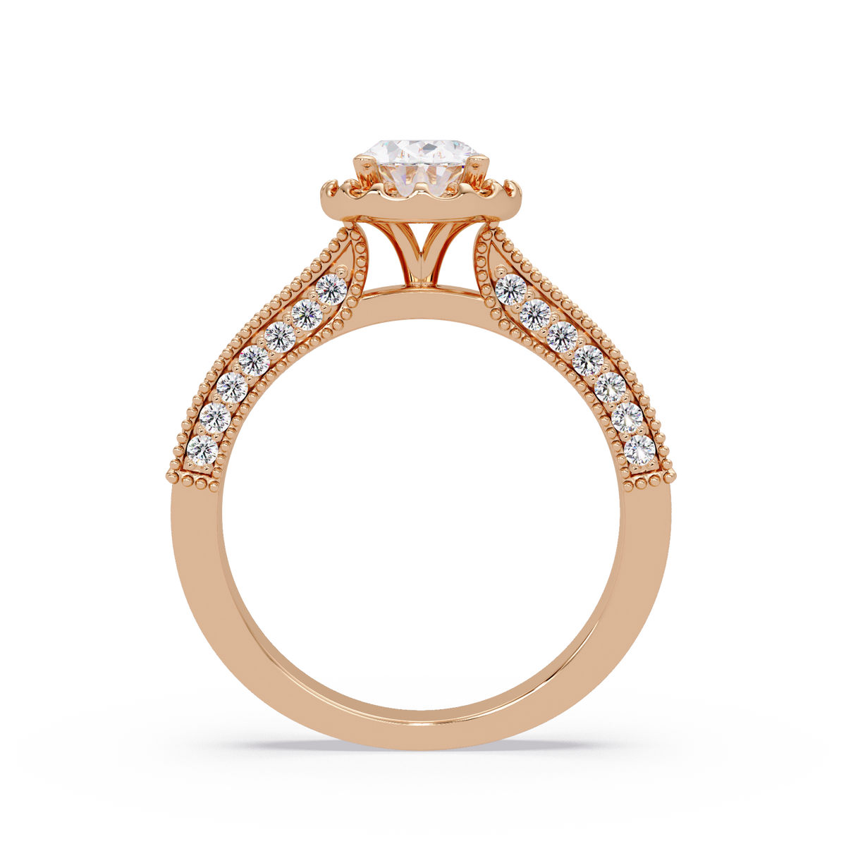 Oval Lab Grown Diamond Rose Gold Migraine Double Band Halo Ring - HIGHCARAT DIAMONDS
