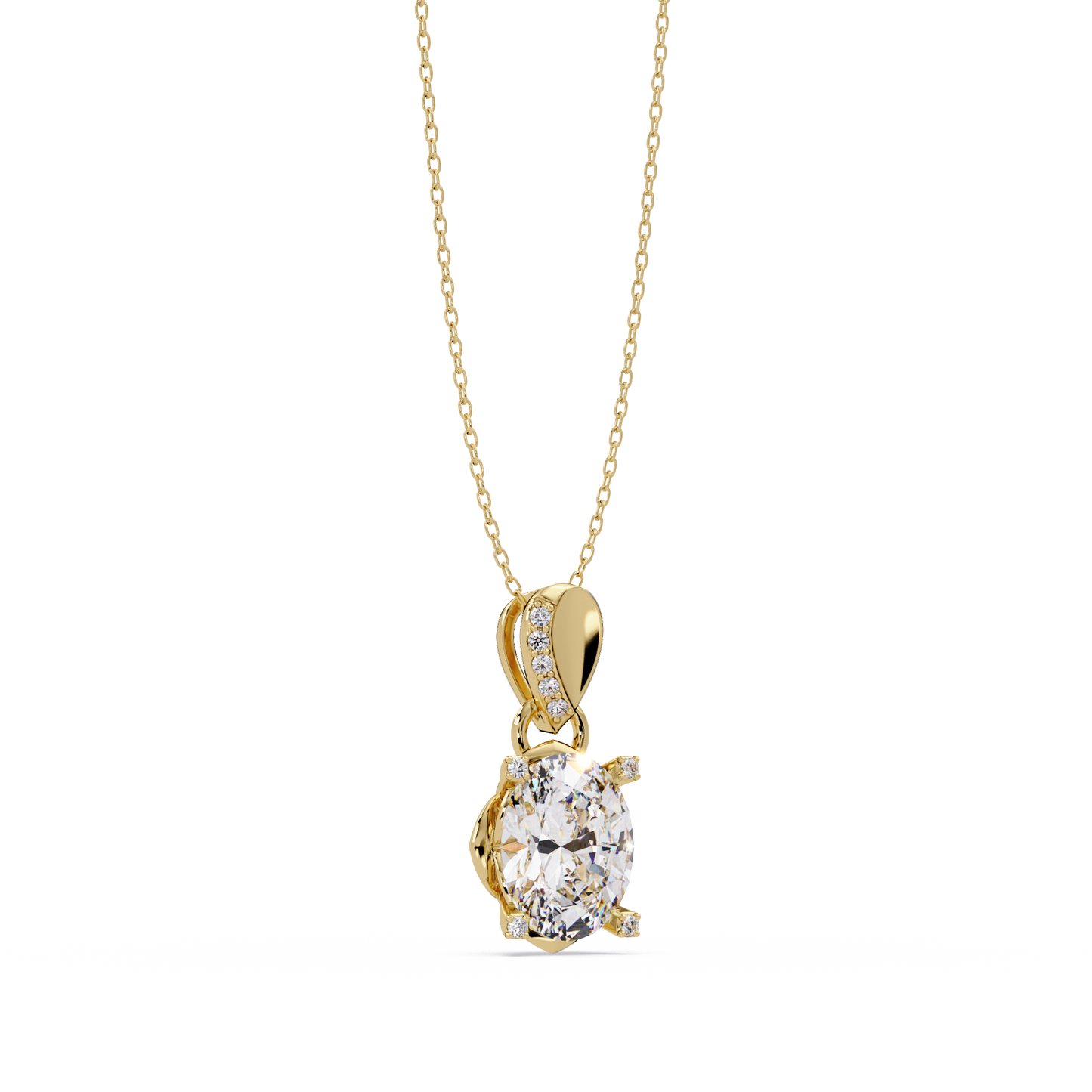 Oval Lab Grown Diamond & Round Cut Pendant Necklace - HIGHCARAT DIAMONDS