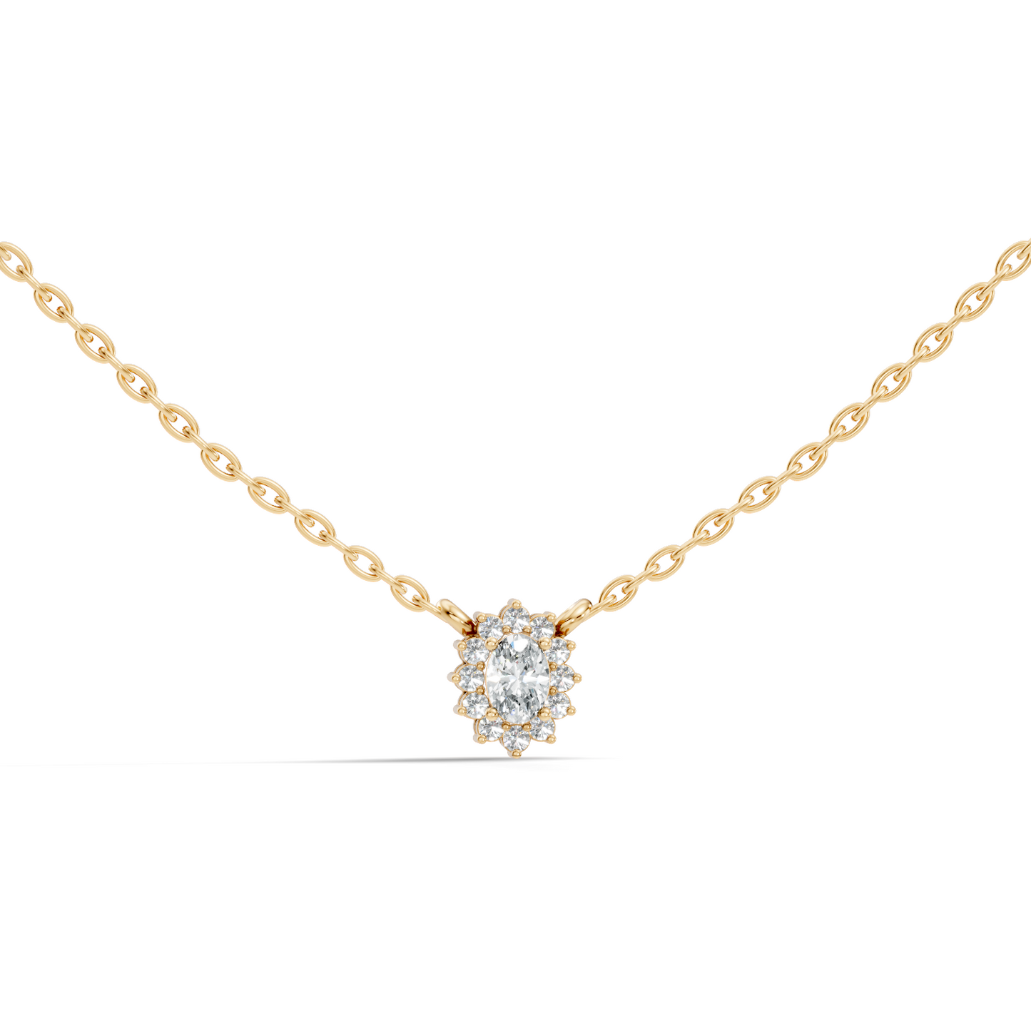 Oval Cut Diamond Pendant In 14K White Gold Halo Style Necklace Pendant For Her - HIGHCARAT DIAMONDS
