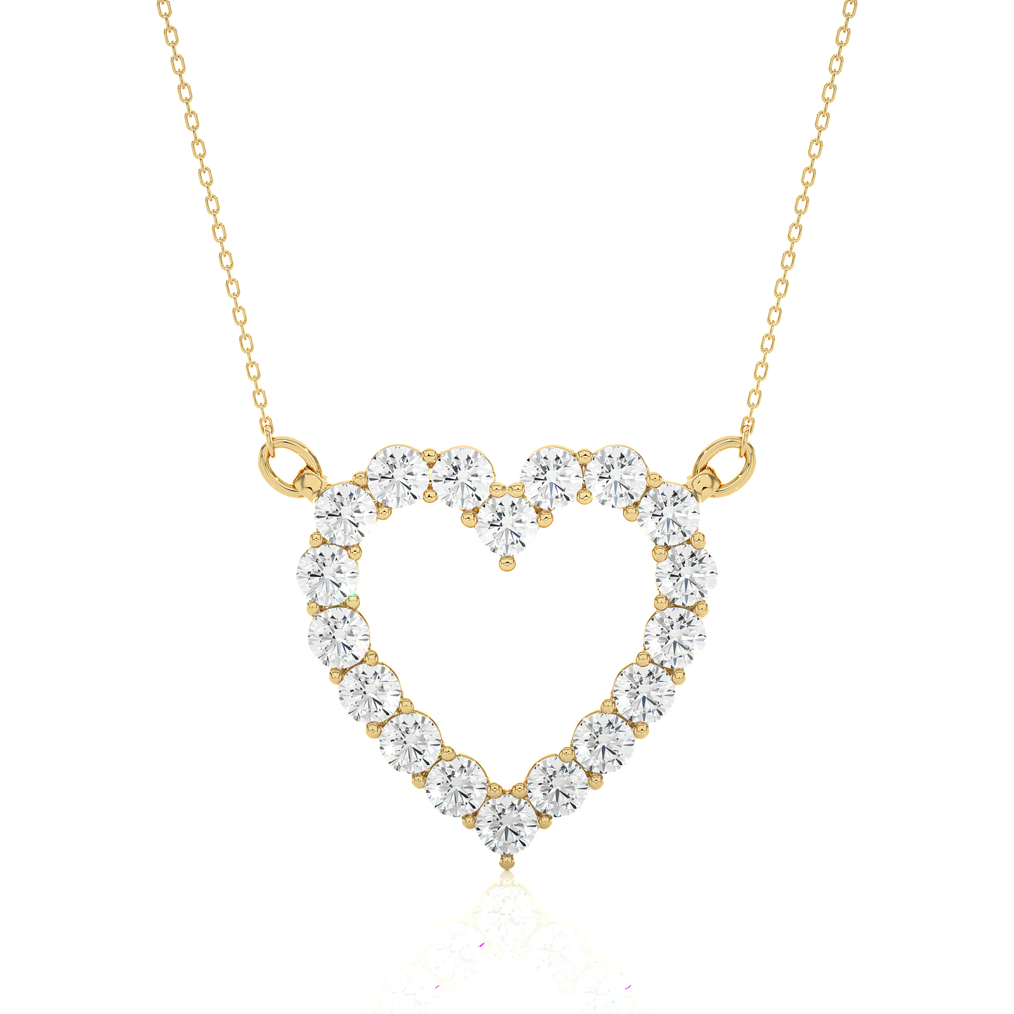 Classic 14K Solid Gold Heart Pendant Necklace In 0.46 CT Open Heart Shape Pendant For Women's