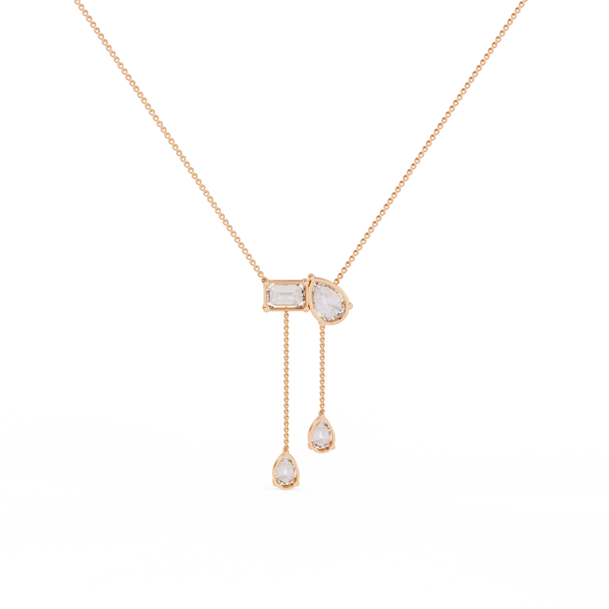 Pear And Emerald Lab Grown Cut Lab Grown Diamond Antique 18k Solid Gold Minimalist Dainty Party Wear Necklace - HIGHCARAT DIAMONDS