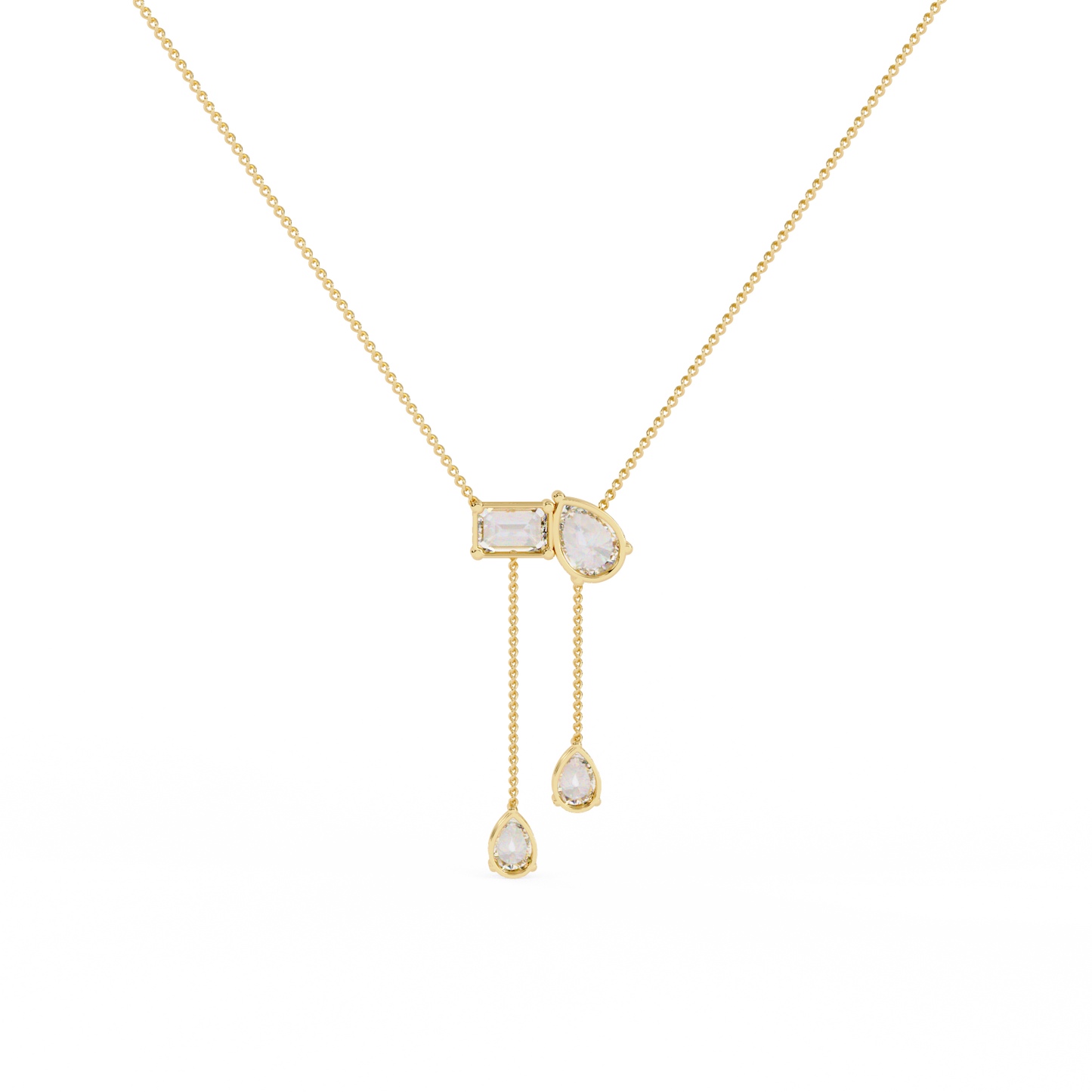 Pear And Emerald Lab Grown Cut Lab Grown Diamond Antique 18k Solid Gold Minimalist Dainty Party Wear Necklace - HIGHCARAT DIAMONDS