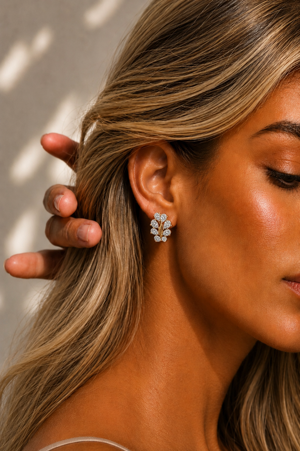 Pear Cut Lab Grown Diamond 14k Rose Gold Cluster Stud Earring - HIGHCARAT DIAMONDS