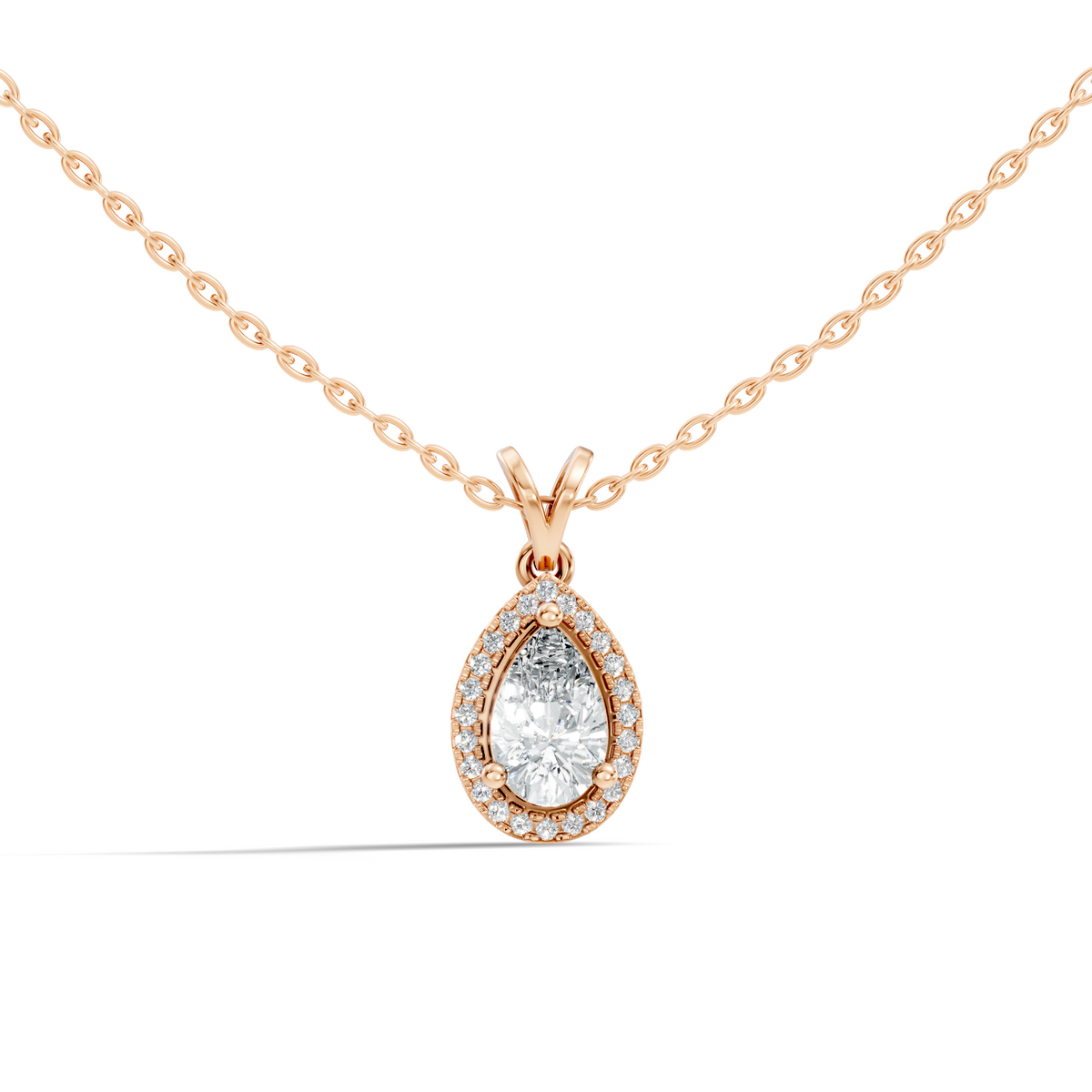 Round & Pear shape Lab Grown Diamond 10k Solid Rose Gold Sizzling Classic Diamond Pendant For Her - HIGHCARAT DIAMONDS