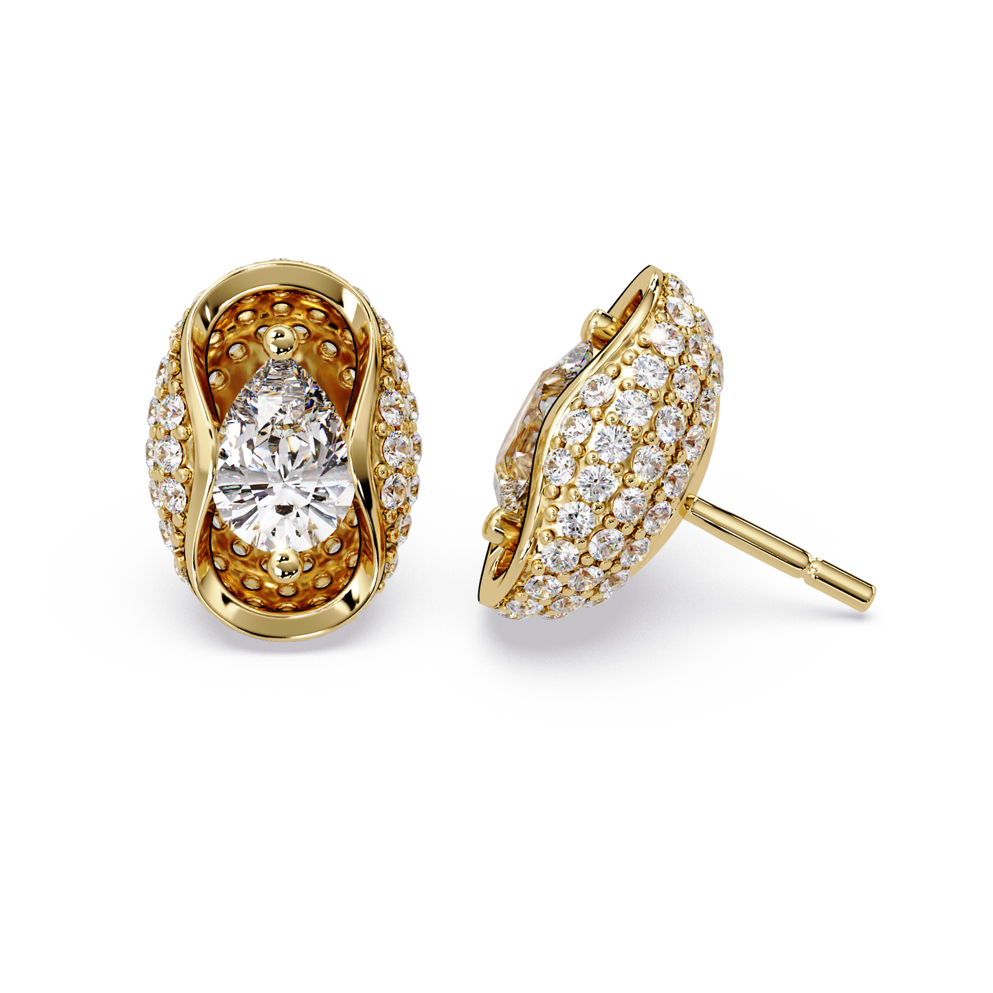Pear & Round Lab Grown Diamond Stud Pave Set Earrings - HIGHCARAT DIAMONDS