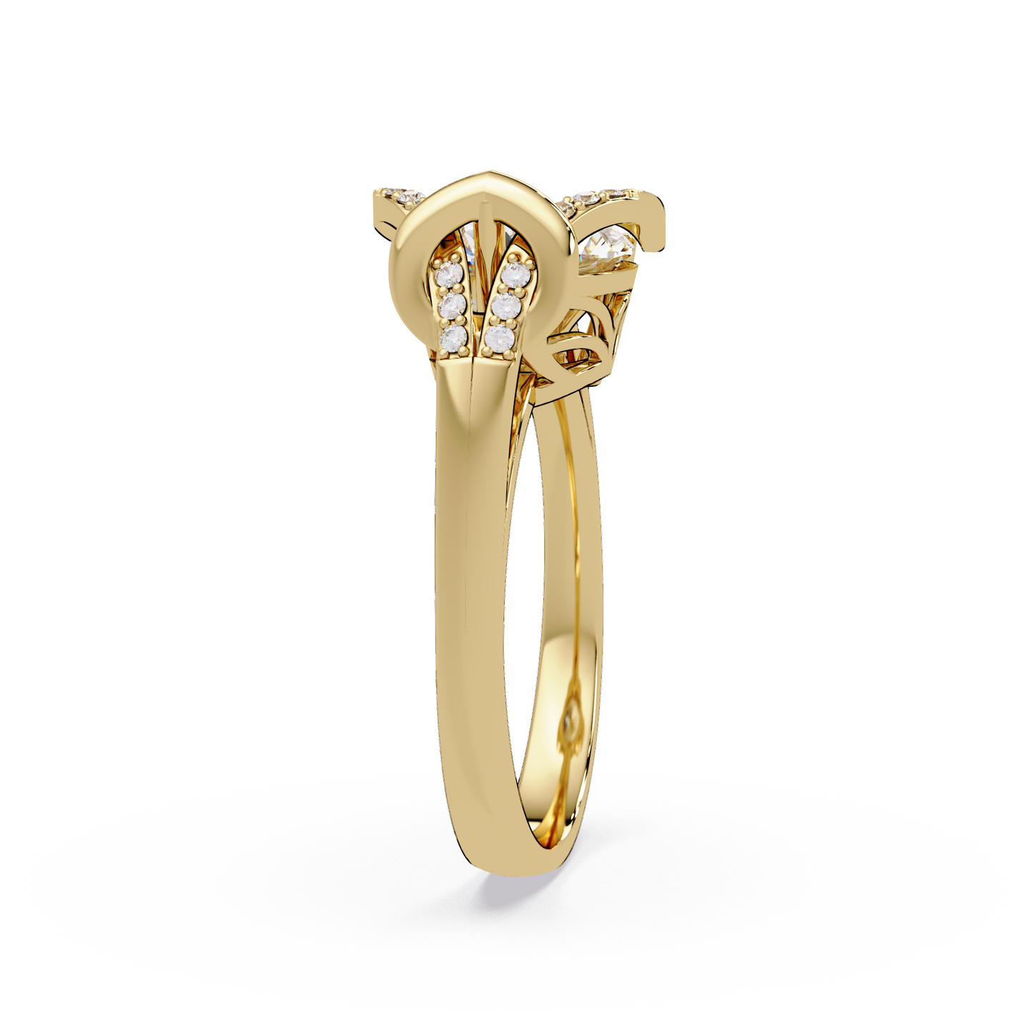 Pear Shape Lab Grown Diamond Curved Accented Ring - HIGHCARAT DIAMONDS