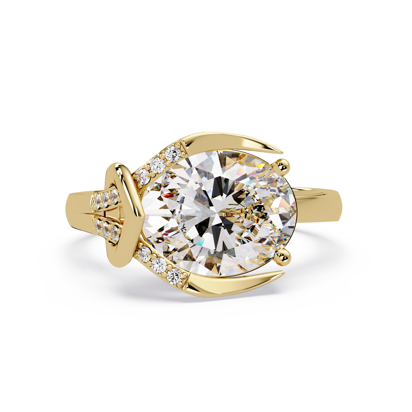 Pear Shape Lab Grown Diamond Curved Accented Ring - HIGHCARAT DIAMONDS