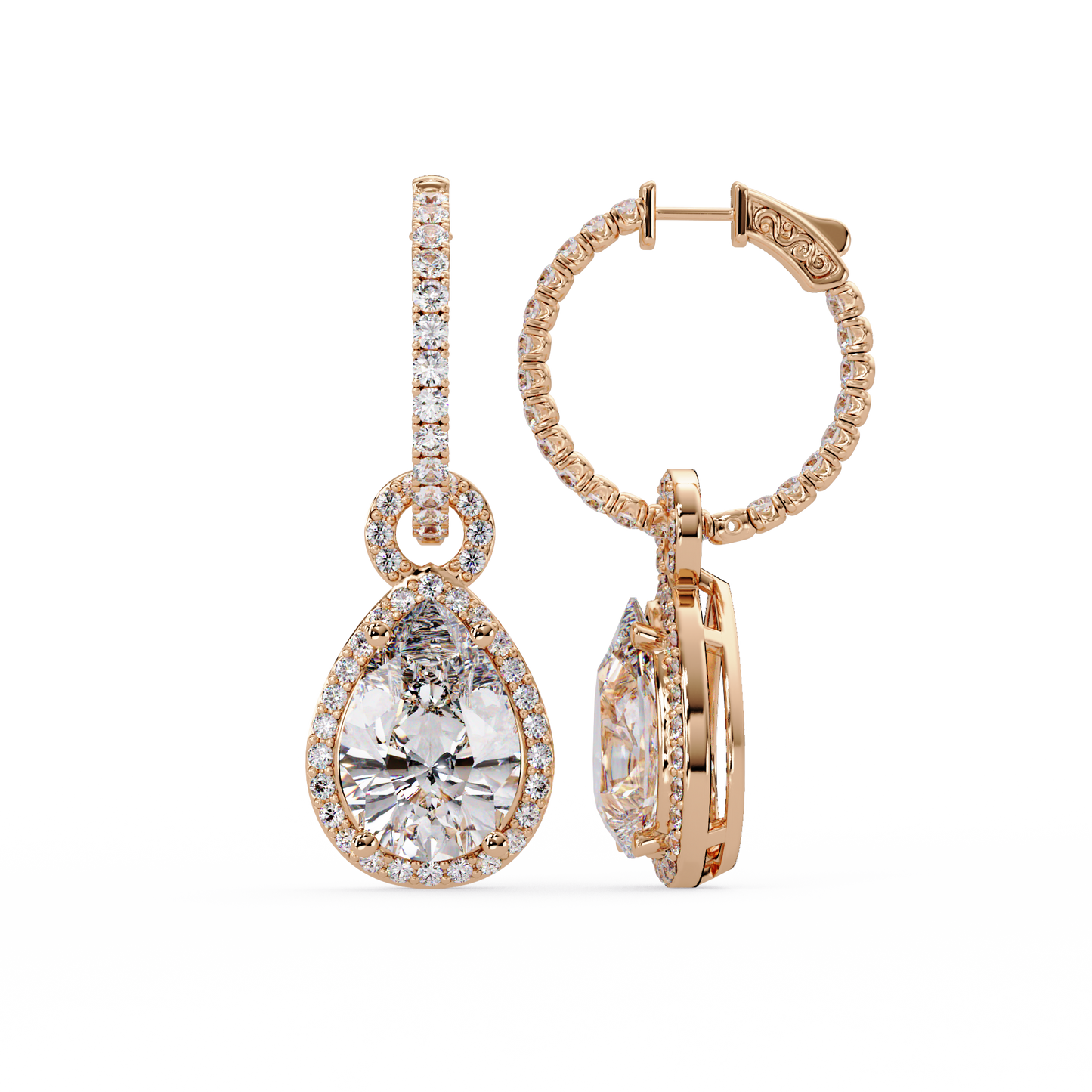 Pear Shape Lab Grown Diamond Halo Drop Earrings - HIGHCARAT DIAMONDS