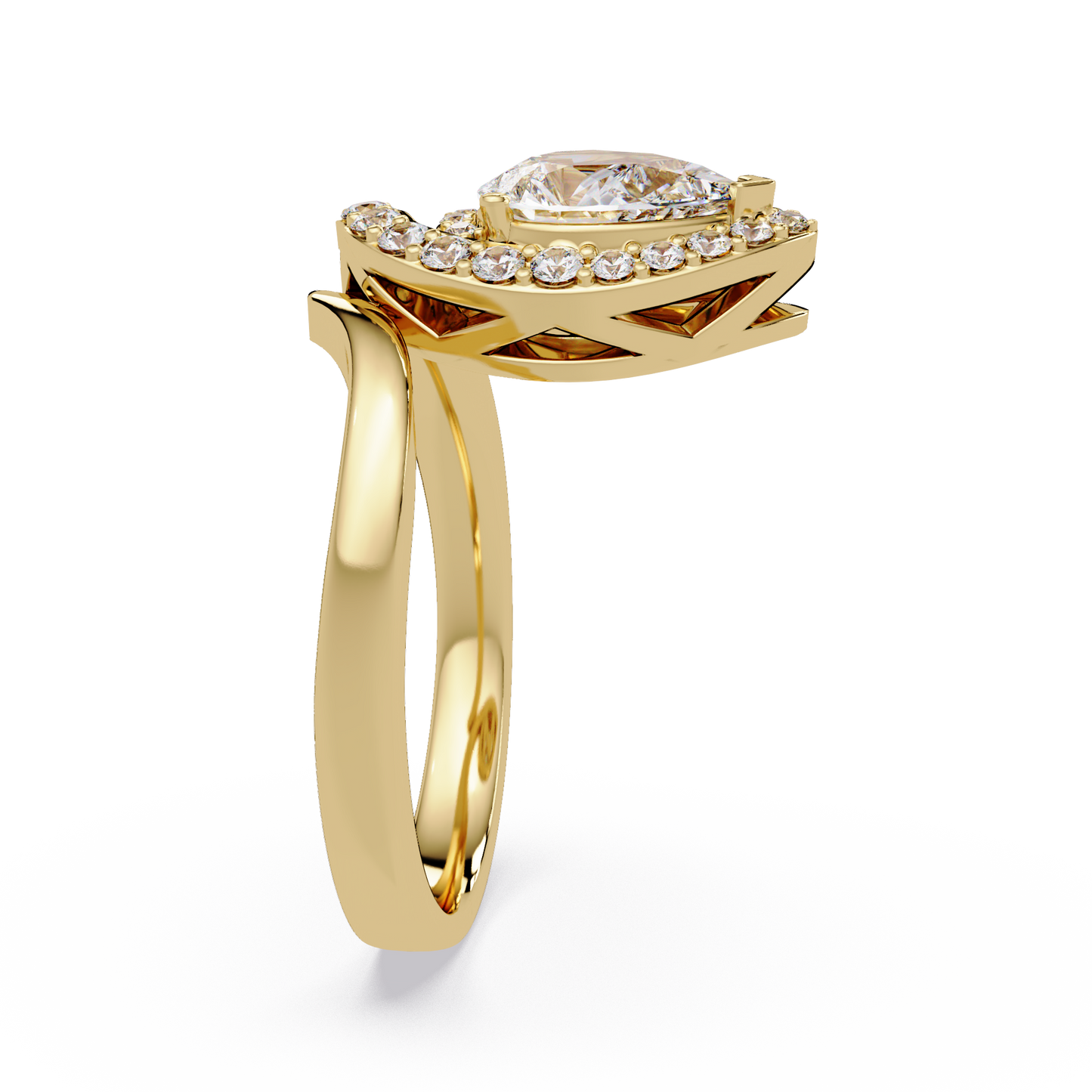 Pear Shape Lab Grown Diamond Twist Halo Ring - HIGHCARAT DIAMONDS