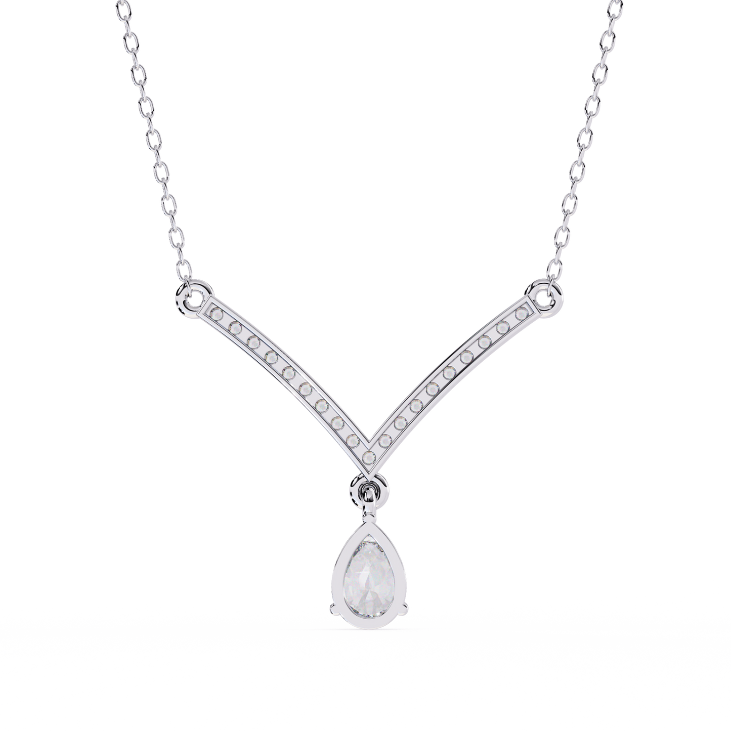 Contemporary pear diamond V pendant necklace with pavé details