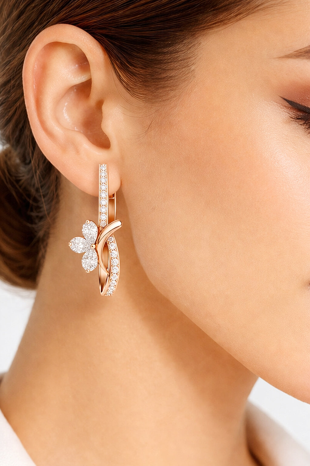 Pear Cut Labgrown Diamond Wedding Studs Halo Hoop Earring Gift for Women's In 14K Gold - HIGHCARAT DIAMONDS #wearthelook