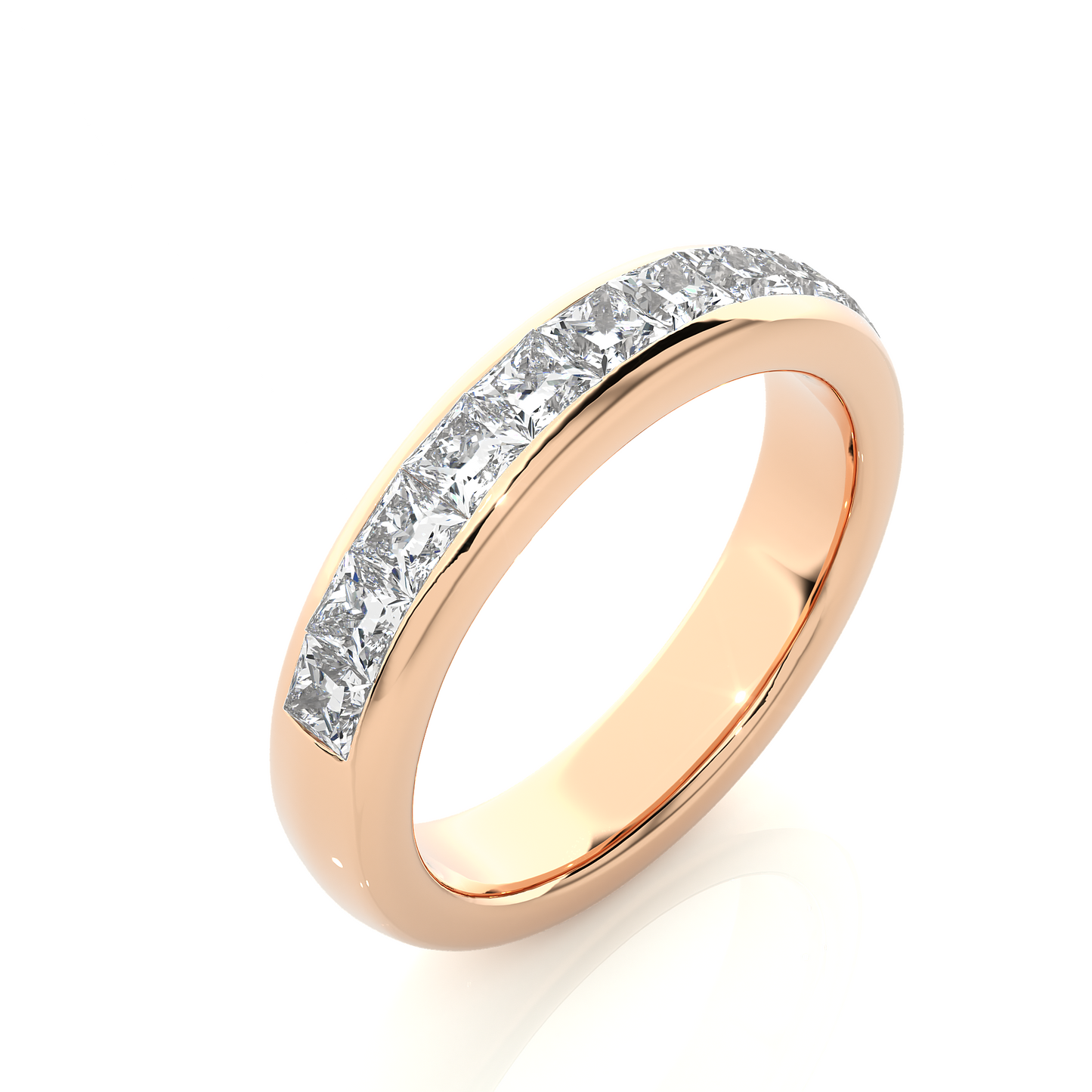 Princess Cut Half Eternity Band In 18K Solid Gold Elegant And Timeless Ring For Her - HIGHCARAT DIAMONDS