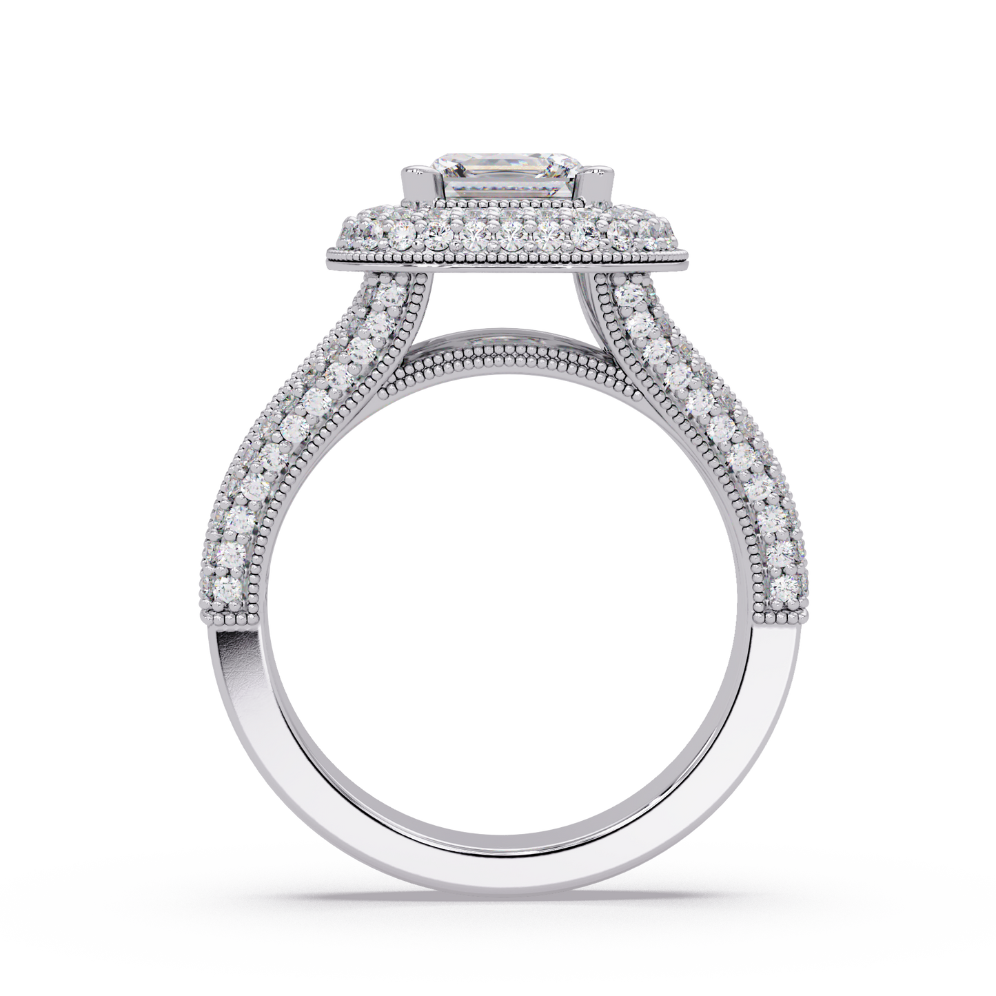 Princess Cut Lab Grown Diamond Double Halo Vintage Ring - HIGHCARAT DIAMONDS