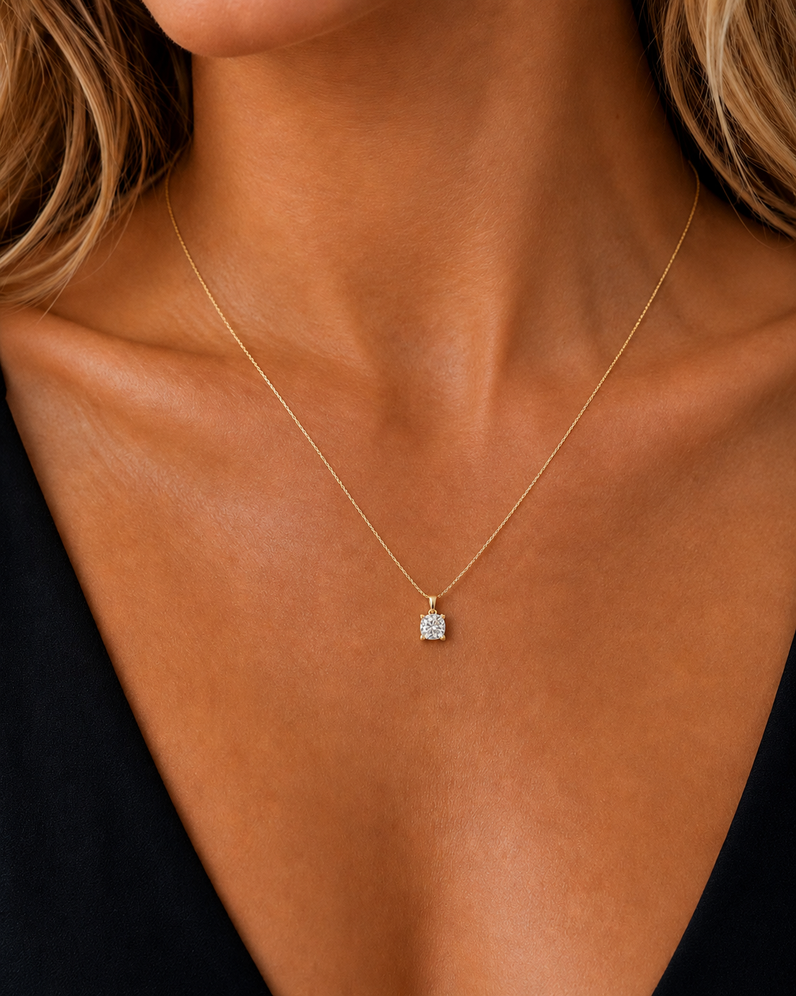 Princess Prong Set Gold Solitaire Lab Grown Diamond Gifted Pendant - HIGHCARAT DIAMONDS